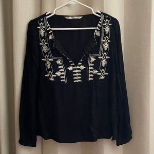Zara cotton black top with embroidery